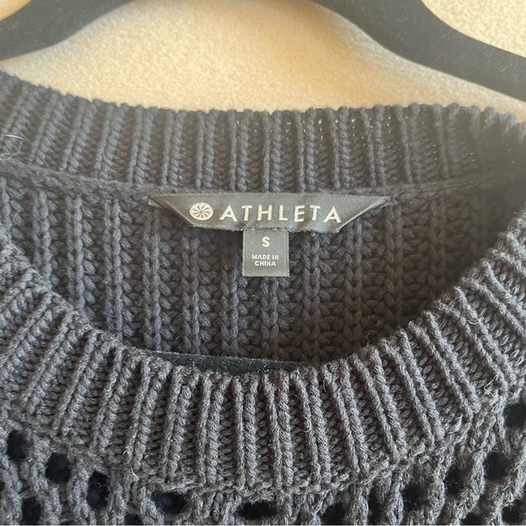 ATHLETA  Black Knit Yogi Mesh Volume Sleeve Sweater in Small - Picture 4 of 15